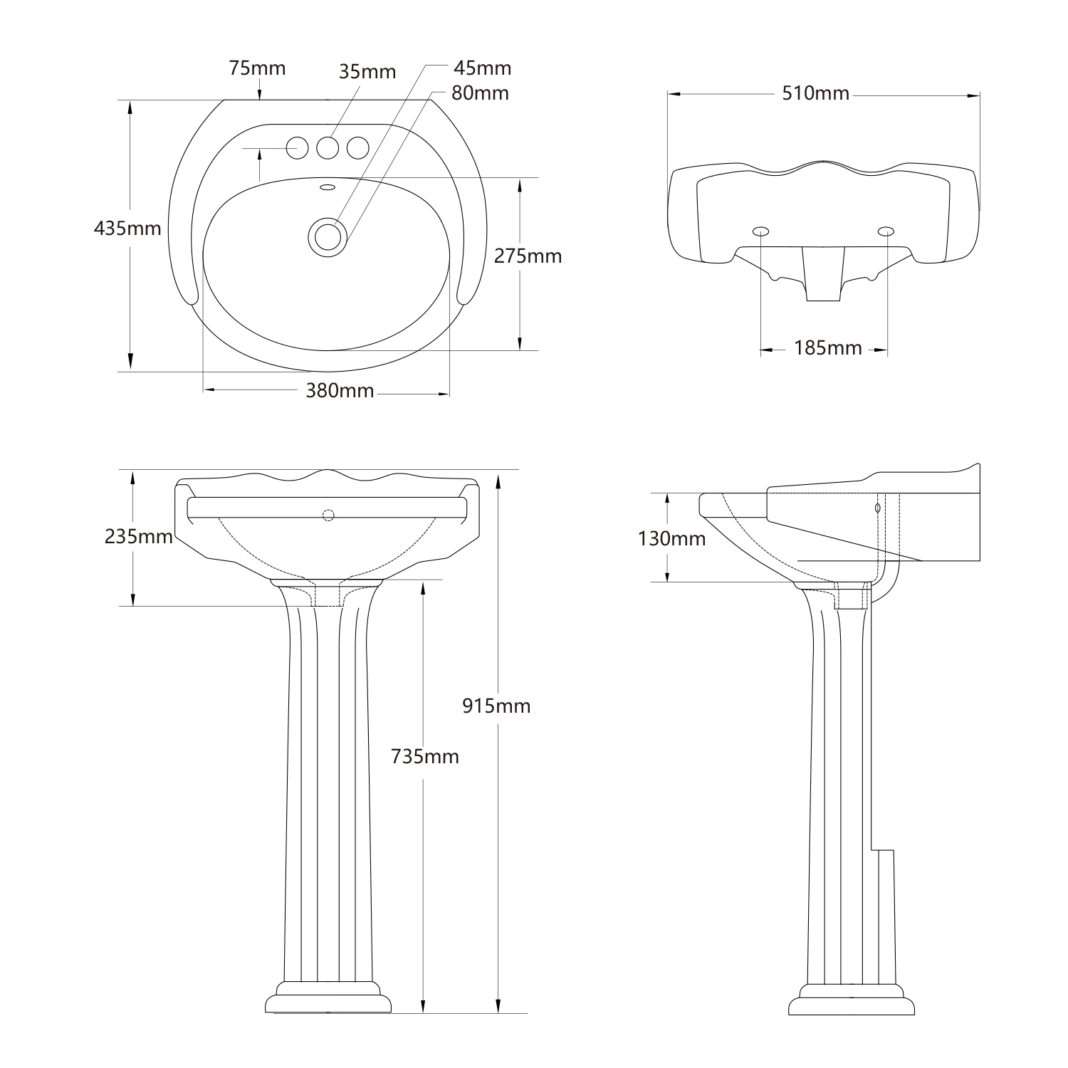 Cupc cloakroom wall-hung basin 20 inches wall-mount sink in white color with overflow